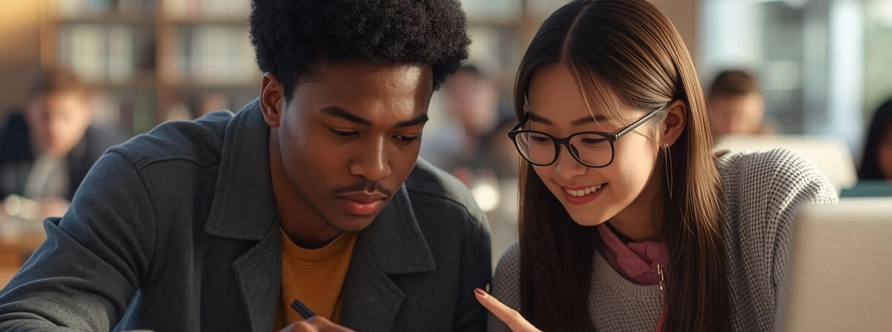 Students studying together in a language classroom