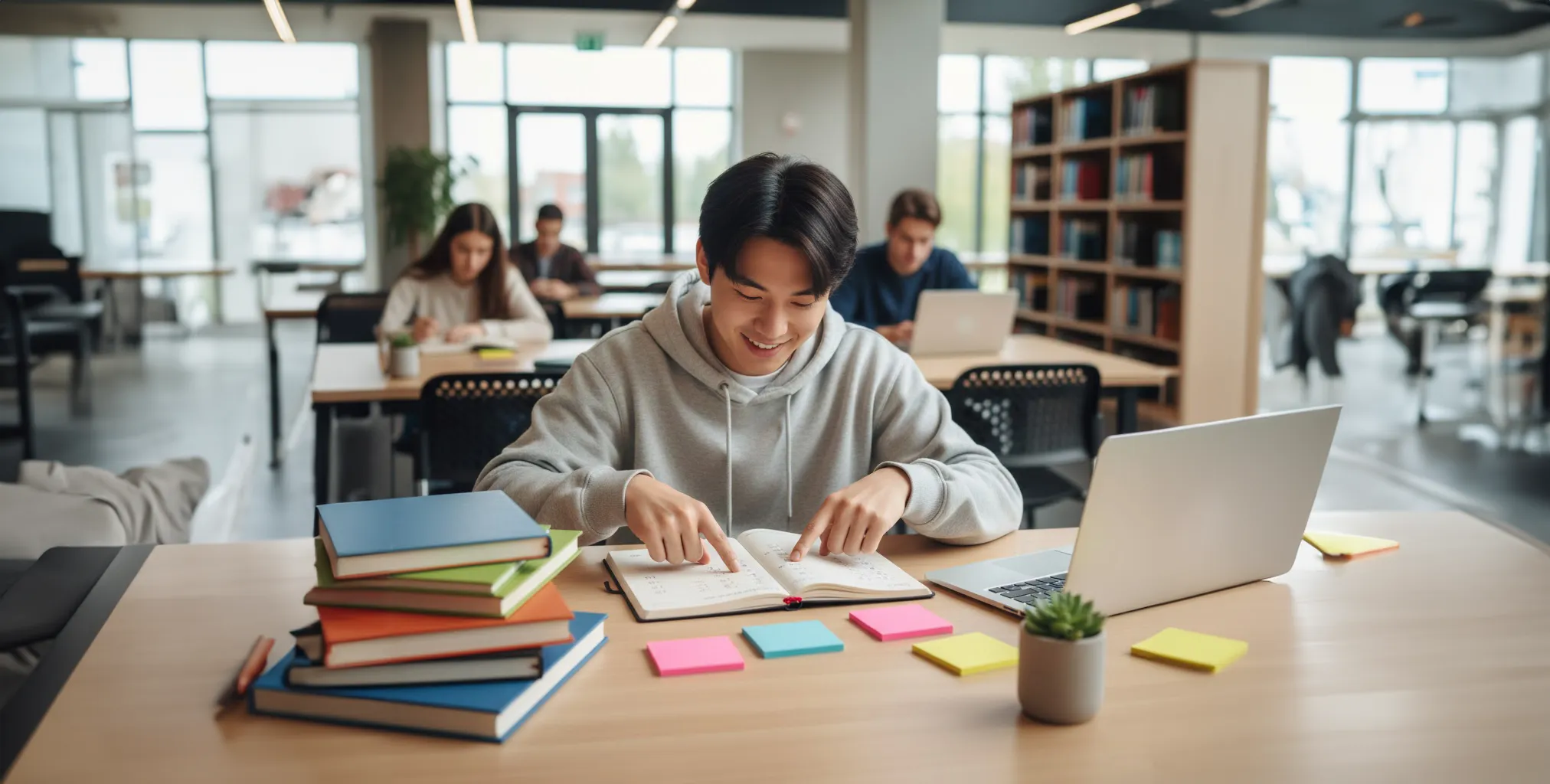 A student planning a schedule at a desk